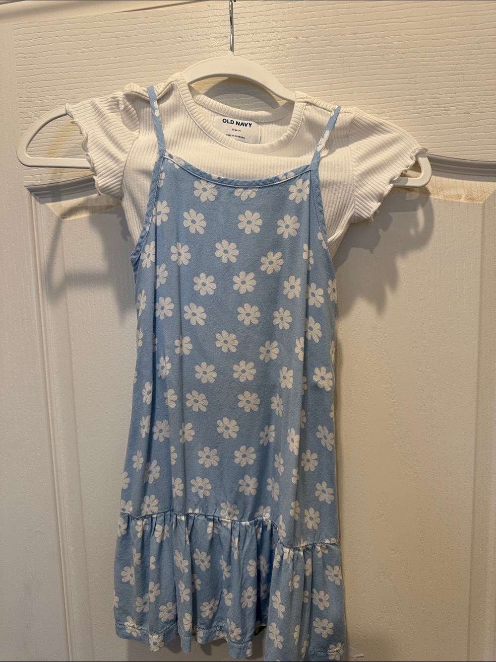 Old Navy Blue Daisy Print Layered Dress and White Tee Set